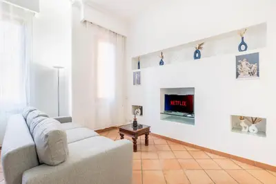 a living room with a couch and a tv at Vatican Art Apartment in Rome