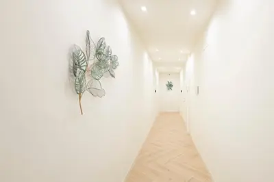 a hallway with a white wall with a painting on it at Domus Giulio Guest House in Rome