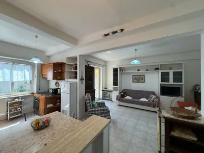 a large kitchen and living room with a couch at Studio in the Green Roma in Rome