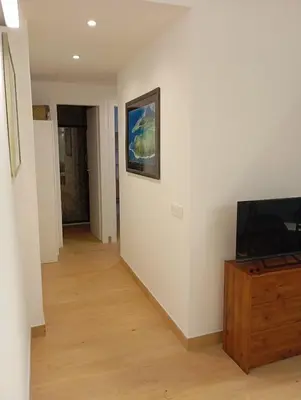 a hallway with a television and a painting on a wall at Grazioso e moderno nuovo appartamento in Rome