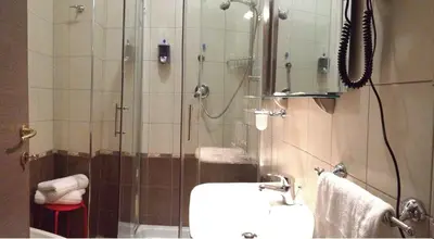 a bathroom with a shower with a sink and a shower at Vatican Golden Rooms in Rome