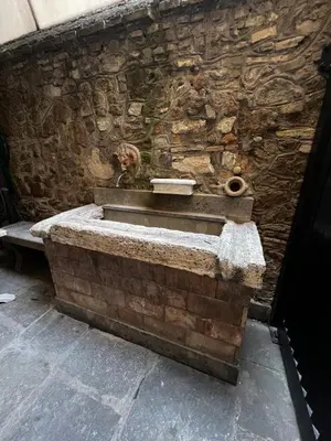 a cat sitting on top of a stone wall at Machiavelli's House in Rome