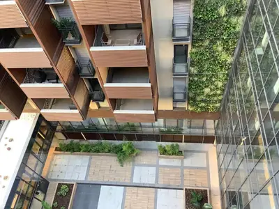 an overhead view of an apartment building with plants at GuestHost - Trastevere Modern Apartment in Rome