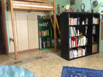 a room with a book shelf filled with books at Fine Art House in Rome