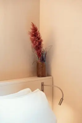 a potted plant sitting on a shelf next to a bed at Velvet Grey Boutique Hotel Roma in Rome