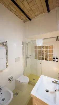 a bathroom with a shower and a toilet and a sink at Domus Oro nel cuore di Roma in Rome