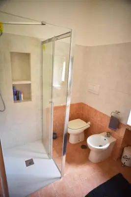 a bathroom with a shower and a toilet at L'Oasi di Ale in Rome