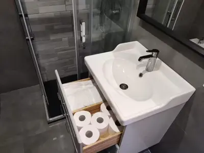 a bathroom with a sink and a shower at Termini CARMELOFT in Rome