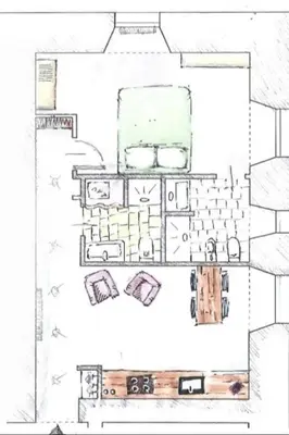a drawing of a living room with furniture at Casa Sommeiller in Rome
