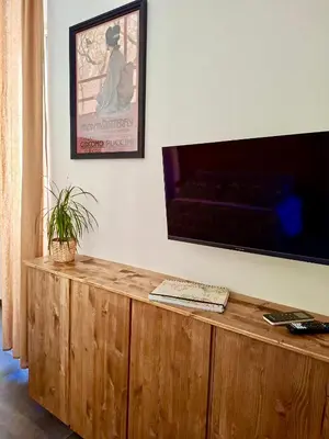 a living room with a large flat screen tv at Casa Sommeiller in Rome