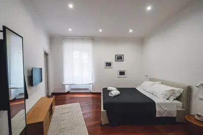 a bedroom with a large bed and a television at Habitat 42 Roman Stay in Rome