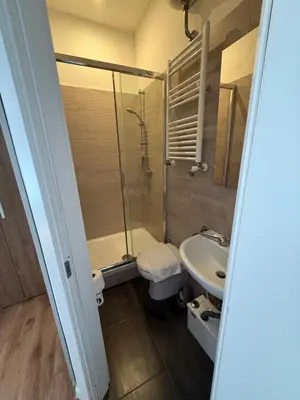 a bathroom with a shower and a toilet and a sink at La Dimora di Sara a 10 minuti da Termini in Rome