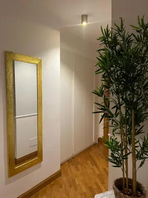 a hallway with a mirror and a potted plant at Luxury House Alessia in Rome