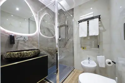 a bathroom with a shower and a sink and a toilet at Just Chilling Ferruccio in Rome