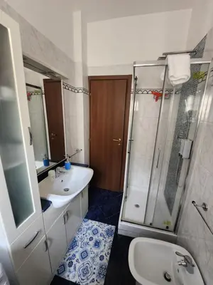 a bathroom with a sink and a shower at La casetta di Marco in Rome