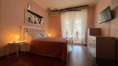 a bedroom with a bed and a television and a window at Backhaus Tiburtina in Rome