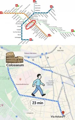 a map of the coliseum and a man walking at Comfy and Elegant Apartment in Rome