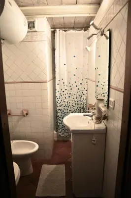 a bathroom with a sink and a toilet and a shower at Loft in Rhome in Rome