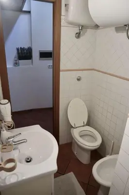 a bathroom with a white toilet and a sink at Loft in Rhome in Rome