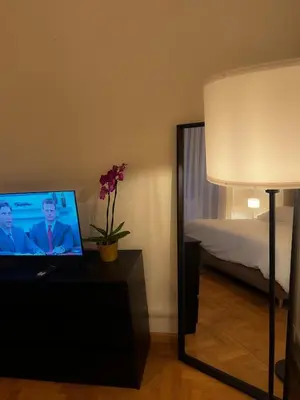 a room with a tv on a table next to a bed at The Apartment 56 in Rome