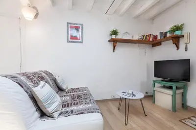 a living room with a couch and a tv at Boutique Domus Navona Librari Balcony in Rome