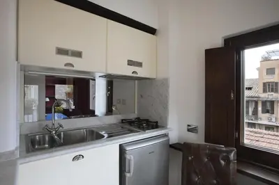 a kitchen with a stainless steel sink and a window at Laurina F2 roof terrace - LOCAPPART in Rome