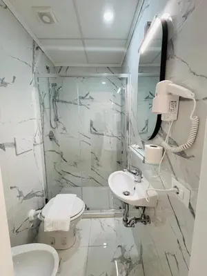 a white bathroom with a sink and a shower at Acropoli in Rome