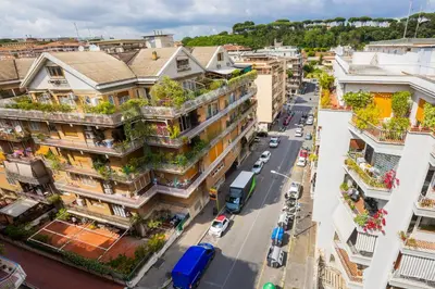 an overhead view of a city street with buildings at Magikrooms Domus in Rome