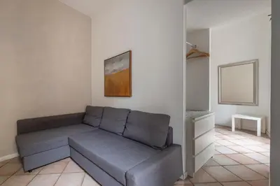 a living room with a gray couch in a room at Santonofrio Apartments Silver e White in Rome