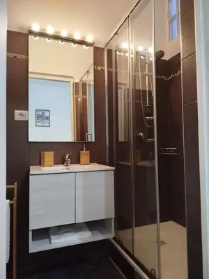 a bathroom with a sink and a shower at Cozy Home Medaglie d'Oro in Rome