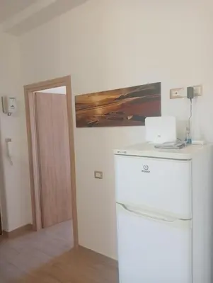 a kitchen with a refrigerator and a painting on the wall at Danielas House in Rome
