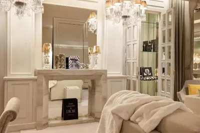 a bedroom with a fireplace and a mirror at Saphir Luxury Apartment in Rome