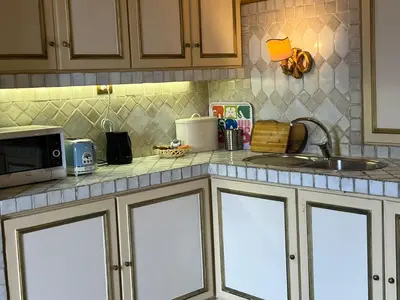 a kitchen counter with a sink and a microwave at Antico Suites Roma in Rome