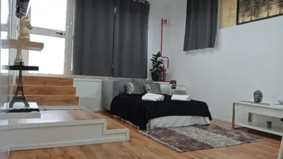 a bedroom with a bed with a black blanket at Monolocale Stadio olimpico Francia Suite in Rome