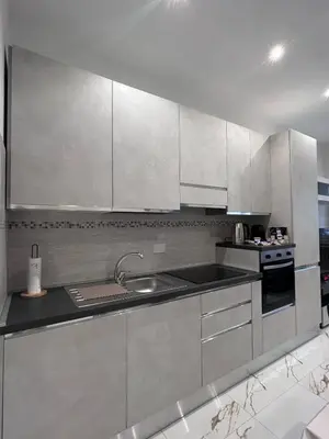 a kitchen with stainless steel cabinets and a sink at Vatican Splendid Dream Apartment in Rome