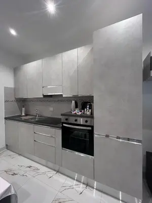a kitchen with stainless steel cabinets and a stove at Vatican Splendid Dream Apartment in Rome