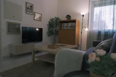 a living room with a couch and a table and a tv at Daniela's Home vicino a Metro A e Vaticano in Rome