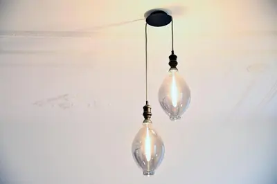two glass light bulbs hanging from a ceiling at Why Not Apartment in Rome