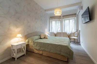 a bedroom with a bed and a tv on a wall at Vatican Shabby apartment double bedrooms in Rome