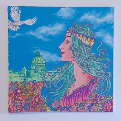 a painting of a woman with a bird at Nala's Vatican House in Rome
