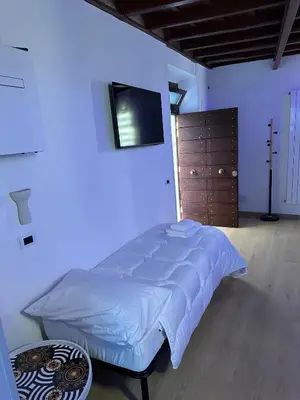 a bedroom with a bed and a tv on a wall at Suite at the Coliseum in Rome