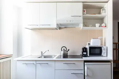 a white kitchen with a sink and a microwave at Mini apartment Cairoli 1 - Zeno 42 in Rome