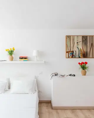 a white bedroom with a bed and a mirror at Mini apartment Cairoli 2 - Zeno 42 in Rome