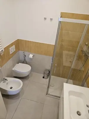 a bathroom with a toilet and a sink and a shower at Toto San Paolo Rooms in Rome