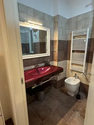 a bathroom with a red sink and a toilet at Appia 101 Guest House in Rome