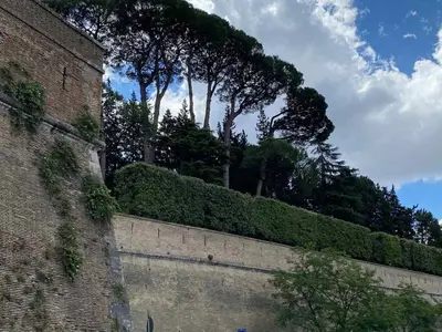 a brick wall with hedges on top of it at Vatican LeM collection in Rome