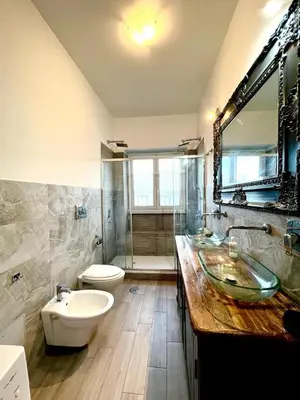 a bathroom with a sink and a toilet and a mirror at San Pietro APT near Vatican city Roma in Rome
