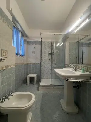 a bathroom with a toilet and a sink and a shower at F R Vatican view apartment in Rome