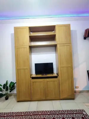 a large wooden book shelf with a tv in it at RELAX Palace in Rome