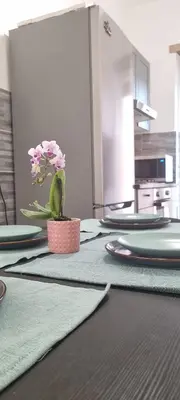 a table with plates and a potted plant on it at Appartamento Roma San Giovanni in Rome